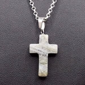 925 Silver Necklace With Gray Garnierite Cross Valentine Anniversary Birthday